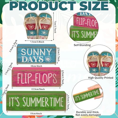 Lineshading 4 Pcs Flip Flop Beach Summer Wooden Block Signs Table Decor