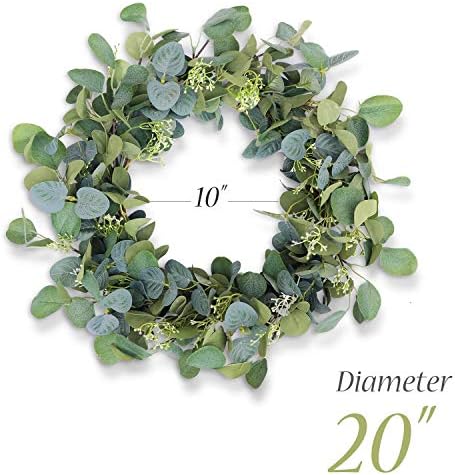 Eucalyptus Wreaths for Front Door 20", Handmade Green Leaves Wreath for Summer, Spring and All Seasons, Greenery Floral Wreath for Wall and Outside
