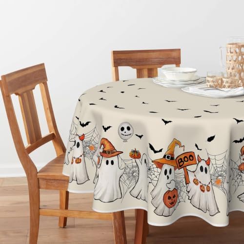 Horaldaily Halloween Tablecloth 90 x 90 Inch Round Black Bat Ghost Spider