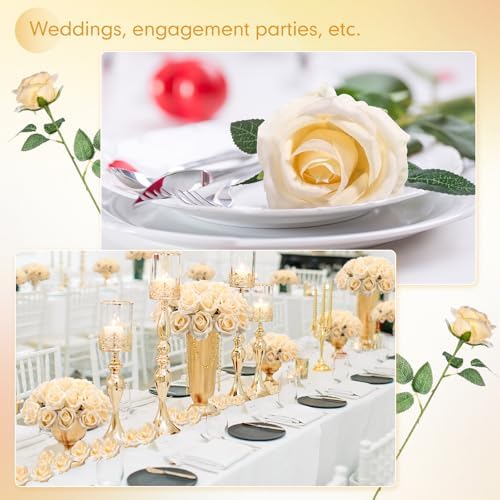 Jexine 100 Pcs Artificial Roses Flowers Bulk, Champagne