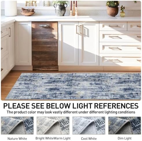 2'6''x8' Runner Rugs Washable Rug: Modern Abstract Hallway Blue Gold Carpet