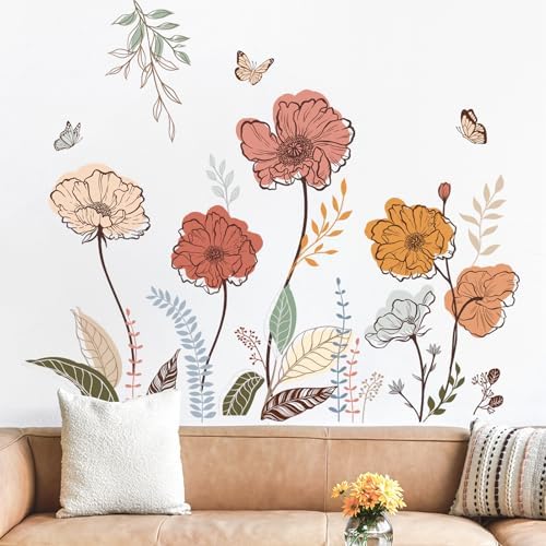 Boho Flower Wall Stickers Wildflower Floral Grass Peel and Stick Wall Art Decals