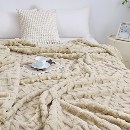Aganear Fleece Throw Blanket for Bed Couch 90"x108" Khaki