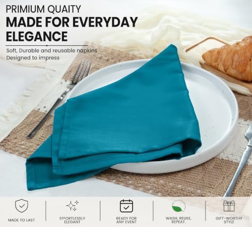 Ruvanti Cloth Napkins Set of 4, Cotton Enrich 18”x18” - Teal
