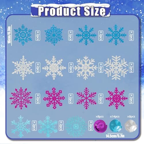 Snowflake Decorations, Christmas Hanging Decor, Blue Purple Silver, 30-Pc