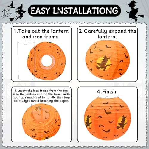 16-Pack Halloween Honeycomb Paper Lantern Ornaments – Hanging Decorations in Pumpkin, Spider, Witch Hat, and Ghost Designs for Halloween Party, Indoor Outdoor Décor, Fall Festival Supplies