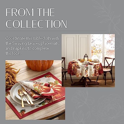 Elrene Home Fashions Swaying Leaves Bordered Fall, Seasonal and Holiday Tablecloth, 70" Round, Multi