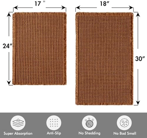 MIULEE Fall Terracotta Set of 2 Waffle Bathroom Rugs 17"x24"+18"x30"