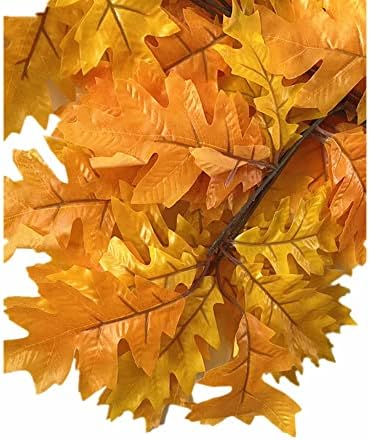 12pcs Artificial Oak Tree Branch Faux Eiche Leaf Stem Three Forks per piece for Greenery Wall Floral Decoration (Yellow)