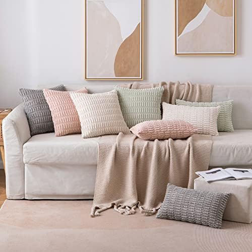 MIULEE Lumbar Corduroy Decorative Throw Pillow Covers 12x20 Light Green