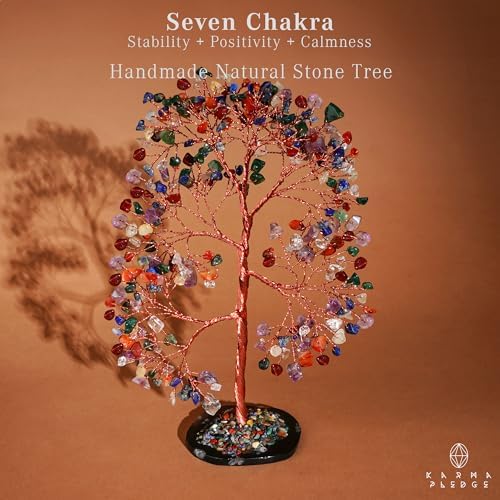 KARMAPLEDGE 7 Chakra Crystal Tree of Life Birthday Gifts for Women, Men, Frineds, Handmade Reiki Healing Tree for Home