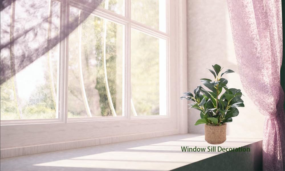 12.6" Fake Plants in Ceramic Vase Realistic Ficus Leaf Faux Plant for Desk Book / Plant B / Brown