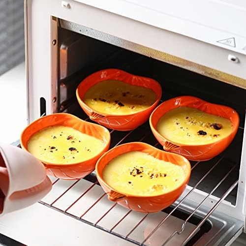 Orange Pumpkin Bowls, 6 oz Ceramic Ramekins, Set of 6