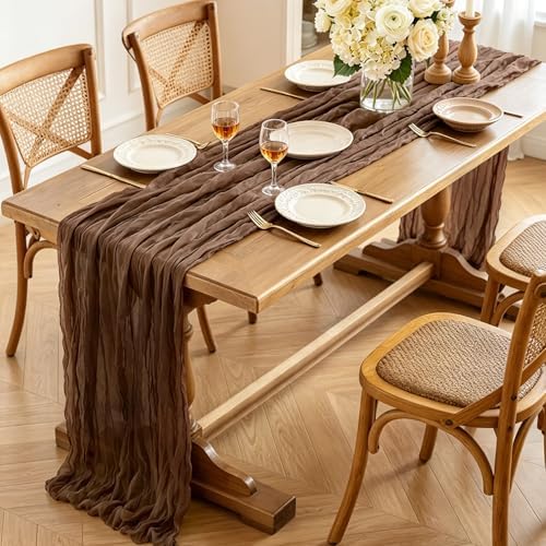 6Pcs Nude Cheesecloth Table Runner, 10FT Rustic Nude Gauze Table Runner 35*120inch Boho Runner for Wedding Bridal Shower Baby Shower Table Centerpiece Decorations