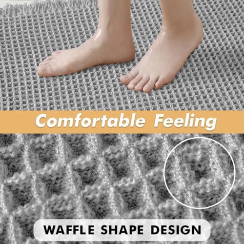 MIULEE Set of 2 Waffle Bathroom Rugs Light Grey Bath Mat 17"x24"+17"x48"