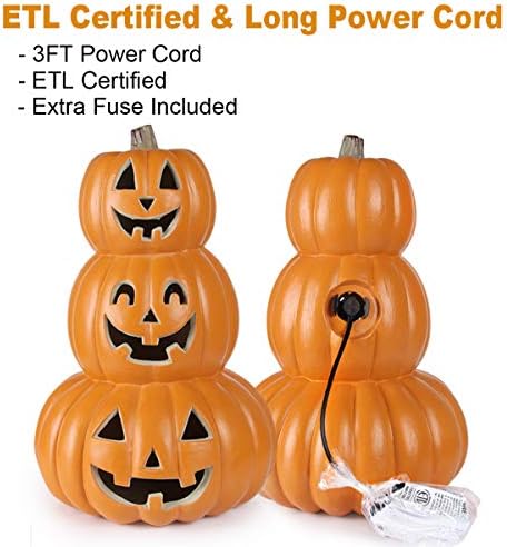14“ Halloween Pumpkin Lantern - Light Up Pumpkin with Unique 3 Tiers Design - Lightened Large Pumpkin with Waterproof ETL Certified Cord Plug and 2 Safety Fuse - 14 Inch