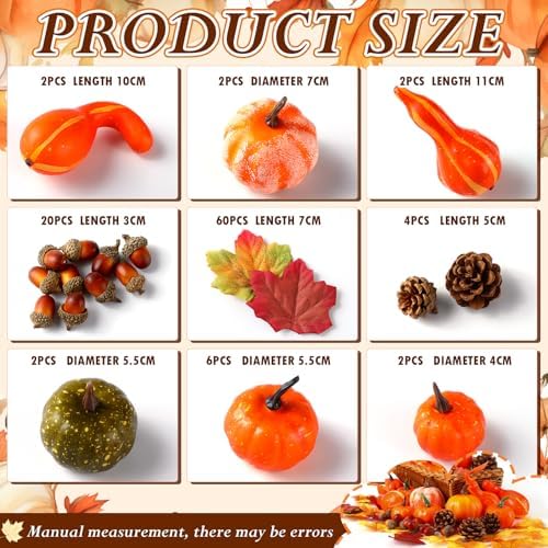 100 Pcs Fall Cornucopia Basket Set with Pumpkins Acorns Leaves
