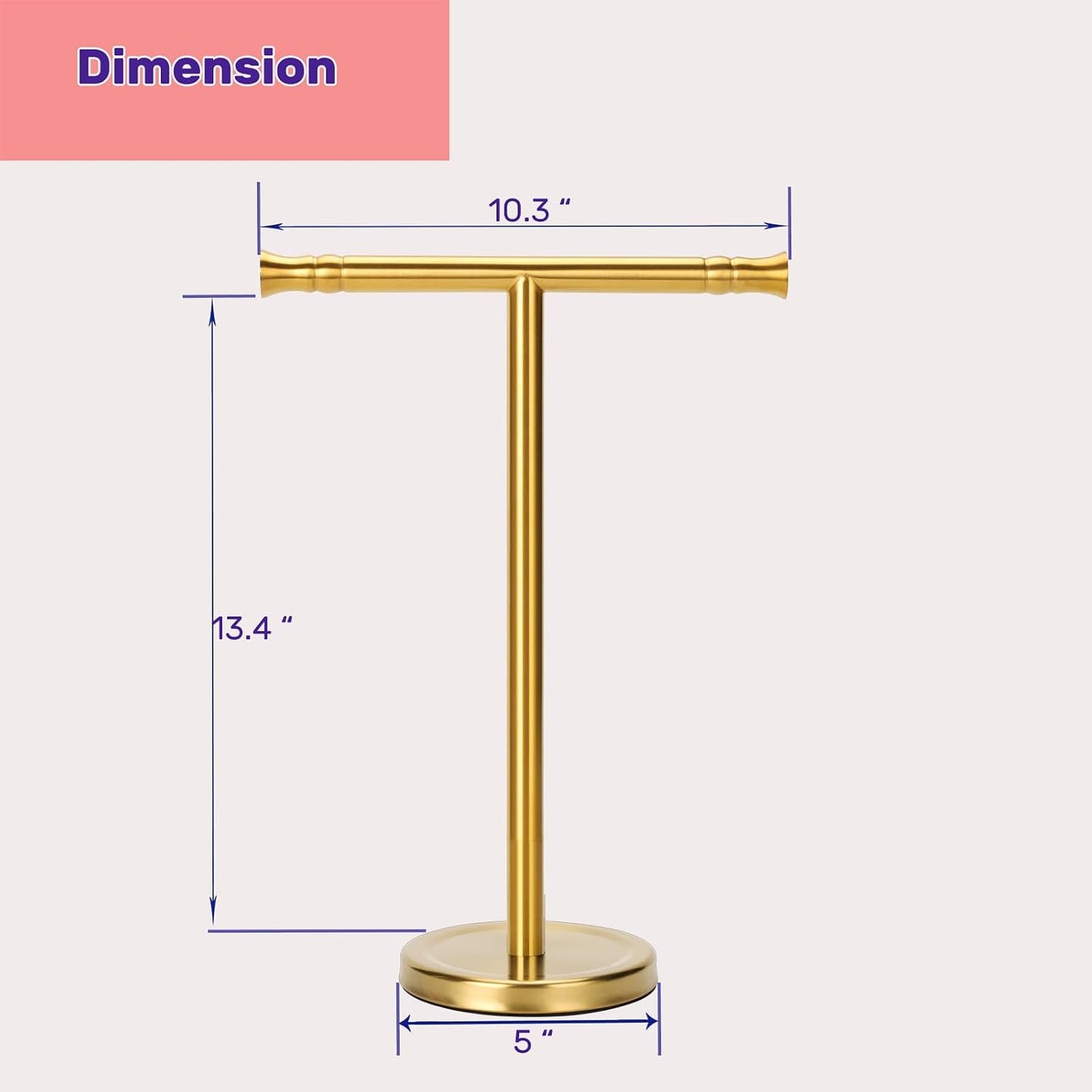 Gold Hand Towel Holder Stand for Bathroom Vanity Countertop SUS304 Stainless Steel T-Shape Free Standing Towel Rack