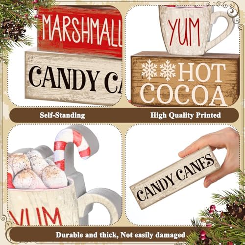 Moucuny 4 Pcs Christmas Table Decorations, Hot Cocoa Bar Wooden Block Signs