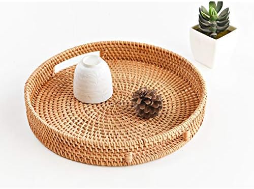 Round Rattan Serving Tray Decorative Woven Ottoman Trays / 11.8 / Natural / 11.8 x 2