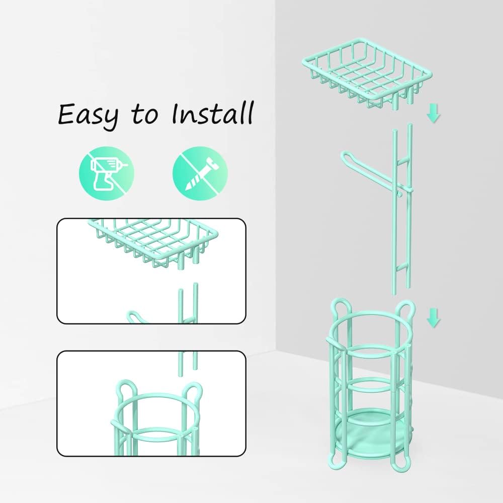 Toilet Paper Roll Holder Stand Nautical Bathroom Tissue Dispenser with Shelf for Larger Rolls-Mint