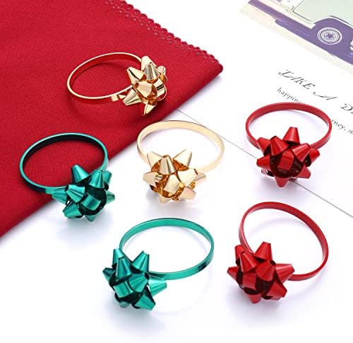 12PCS Christmas Napkin Rings Set for Table Settings, Festive Gift Bow Napkin Holder Rings for Christmas Thanksgiving New Year Party Dinner Table Decoration (12PCS Gold+Red+Green)