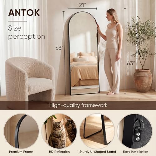 Antok 58" x21” Arched Full Length Mirror, Floor Mirror with Stand,Black