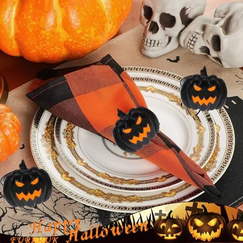 6 Pcs Halloween Napkin Rings Set Pumpkin Napkin Ring Holders Black Spooky Metal Alloy Serviette Buckles for Halloween Kitchen Dinner Table Party Decorations