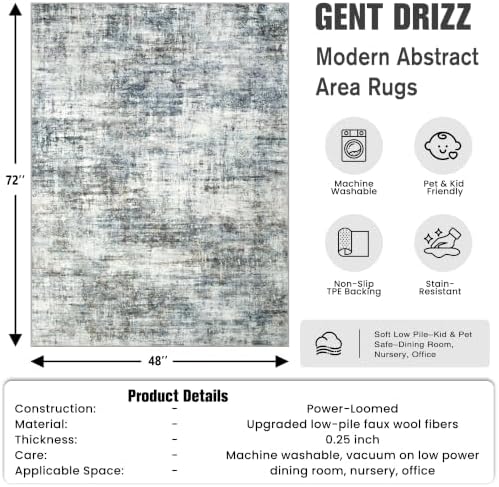 4x6 Area Rugs for Living Room: Washable Abstract Blue Multi Badroom Carpet