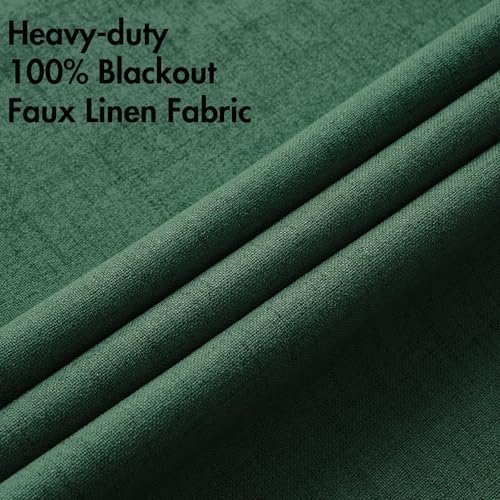 MIULEE 100% Blackout Linen Curtains for Bedroom 52x96 Inches Emerald Green