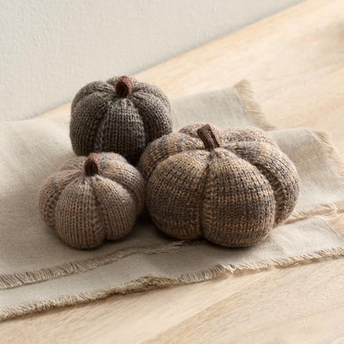 Set of 3 Cozy Mini Knit Pumpkins (Cobblestone Multi-Size Set)