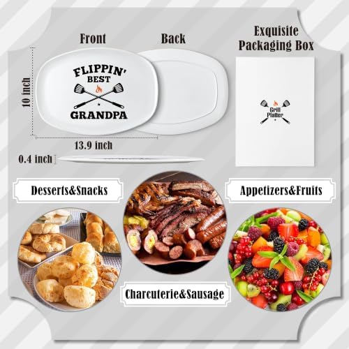 R HORSE Grandpa Grill Platter Gift, BBQ White Oval Melamine Serving Tray
