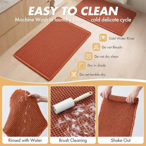 MIULEE Fall Orange Set of 2 Waffle Bathroom Runner Rugs 2'x5'(24"x60")