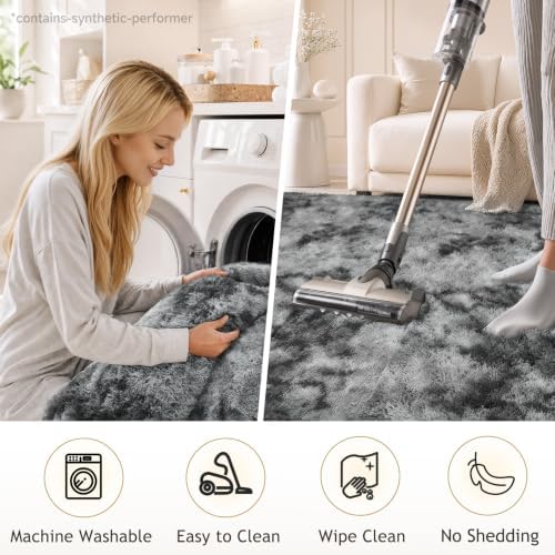 Ophanie Area Rugs for Bedroom Living Room, Color Tie-Dyed Grey, Shape Rectangular, Size 8' x 10'