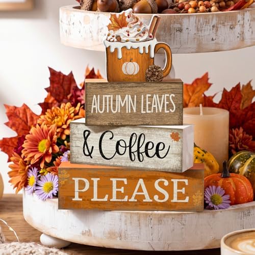 Lineshading 4 Pcs Fall Coffee Table Decor Fall Decor for Home Pumpkin Latte