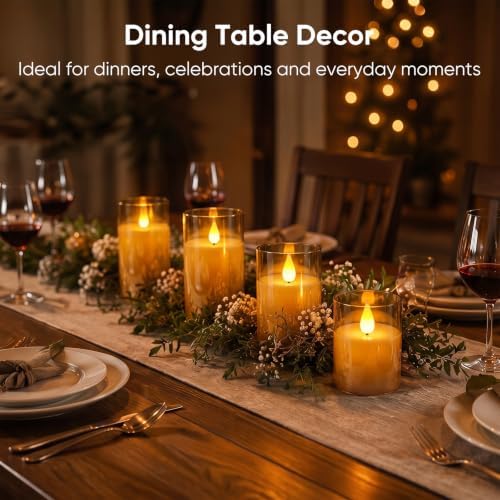 Homemory Amber Flameless Candles, Battery Operated Acrylic LED Pillar Candles with Remote Timer, Realistic Flickering Fake Candles for Home Decor, Thanksgiving, Christmas, Wedding, Set of 3