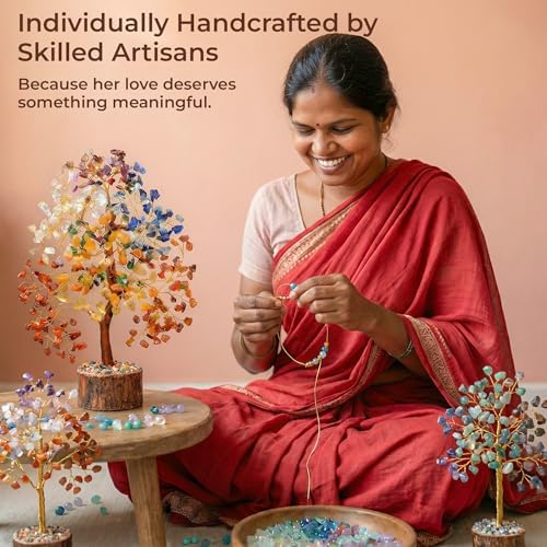Chakra Tree of Life Birthday Gifts for Women, Mom, Sister, Friends, Handmade Healing Crystal Tree Brings Money