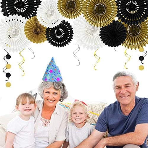 BEISHIDA Honeycomb Round Paper Fan Black Gold White Hanging Party Supplies