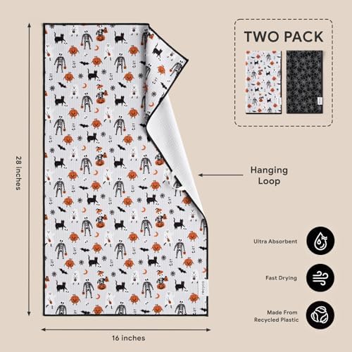 RECYCO Halloween Waffle Kitchen Towel Set of 2 - Quick Dry Microfiber Sustainable Dish Towels - Absorbent Reusable Cleaning Tea Towels - Lightweight Hand Towels,16”x 28”, Spooky Soiree
