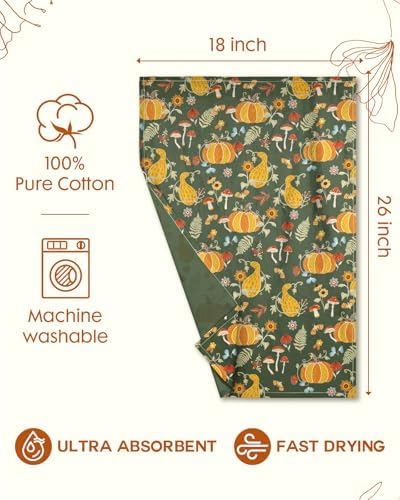 Miss Adola Fall Flour Sack Kitchen Towels Set of 2, Mushroom Pumpkin