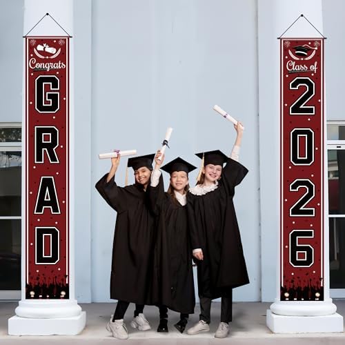 OHOME Graduation Decorations 2026 2027- Maroon Congrats Grad Porch Banner for Graduation Party Decorations - Class of 2026 - Party Favors Supplies Backdrop Yard Signs Decor