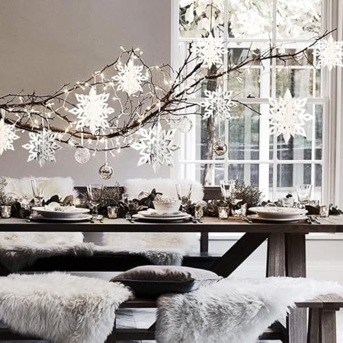 Snowflakes-Christmas Tree Decorations, Snowflake Ornaments for Tree, 12PCS3D Snowflakes Garland for Christmas Tree Indoor Home Decor, Snow Flake Stars Winter Wonderland Party Supplies