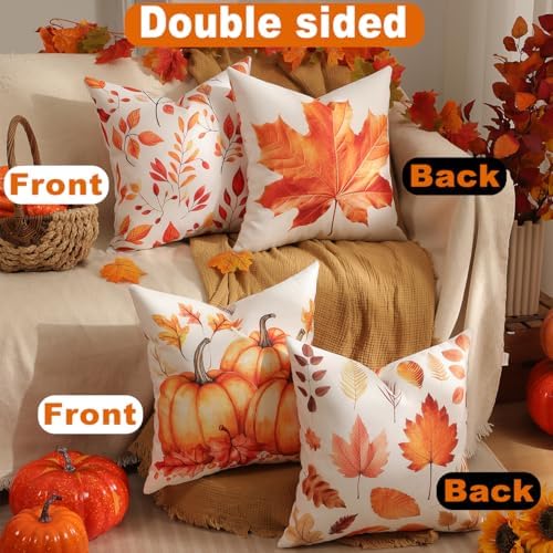 TOYPOPOR Fall Pillow Covers 16x16 4Pcs Double‑Sided Print Autumn Home Decor