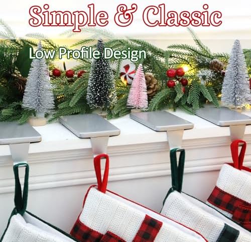 HMASYO Christmas Stocking Holders for Mantle Set of 2, Silver Heavy Duty Iron Stocking Hangers Base, Low Profile Weighted Stocking Holder Hooks for Fireplace Tabletop Shelf Christmas Decoration