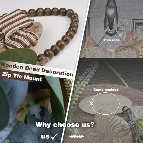 CondorPasea 3D Welcome Door Sign - 12" Round Solid Wooden Hanging Sign with Artificial Leaves & Rustic Beads, All