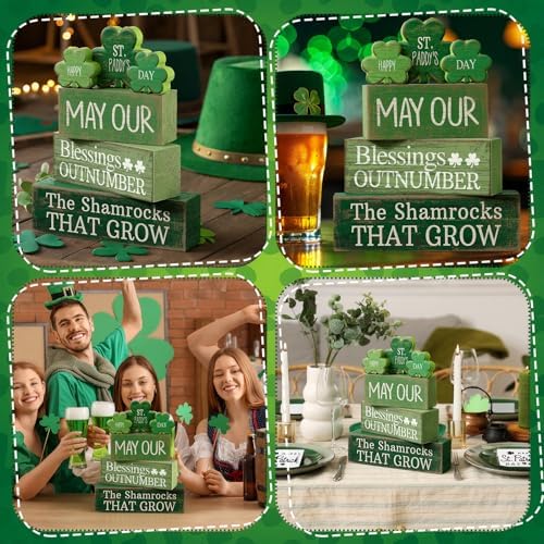Lineshading 4 Pcs Wooden Shamrocks Block Signs Farmhouse Tiered Tray