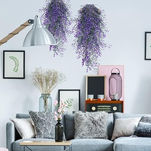 RECUTMS 4Pcs Artificial Hanging Wisteria Plants 31.5In Plastic Purple Ivy
