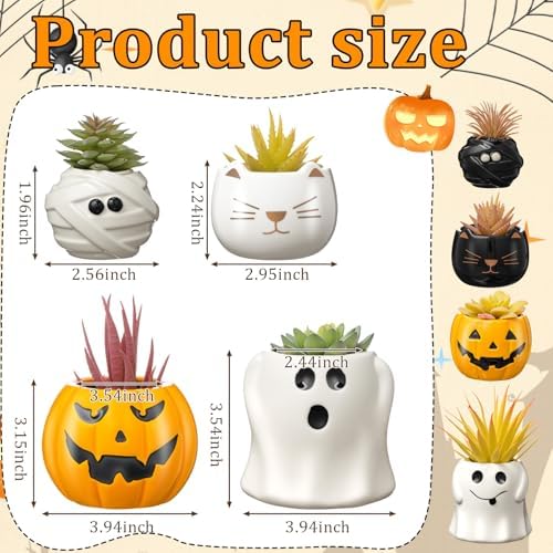 DoubleFill 8 Pcs Halloween Ceramic Succulent Planters Small Flower Pots