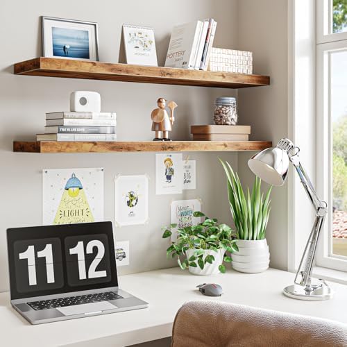 Fixwal Floating Wall Shelves for Decor (Rustic Brown, Set of 2, 35.4Inch)