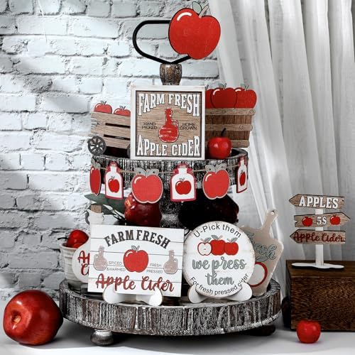 FairySandy 19 Pcs Apple Orchard Fall Tiered Tray Decor Set